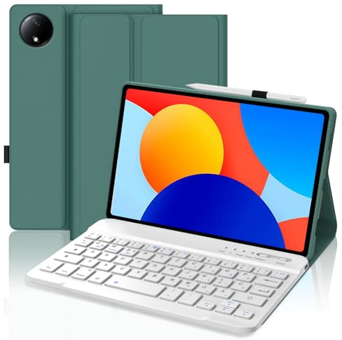 FOGARI Custodia tastiera per Xiaomi Redmi Pad SE 8.7 pollici 2024, layout QWERTZ tedesco, custodia tastiera con magnetico rimovibile Bluetooth per Xiaomi Redmi Pad SE 8.7 2024, verde scuro