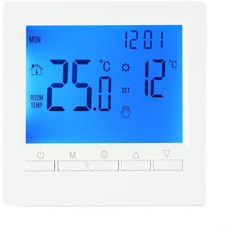 Vilgftyiet Programmable Room Thermostat for Gas Boilers - LCD Digital Display with 5+2 Week Scheduling - Child Lock & Antifreeze (86x86mm, Battery Powered)