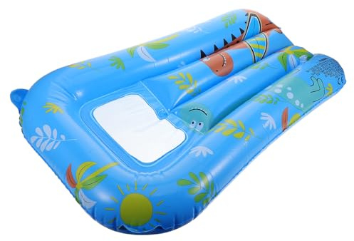 TOYANDONA Inflatable Boys and Girls Floating Surfboard Pool Toy with Window Blue Dinosaur Design Portable Water Float Mat for Swimming and Outdoor Water Activities