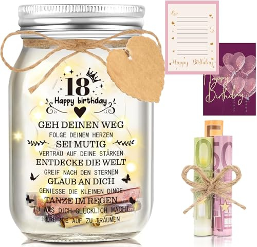 Hiipeefeel Geldgeschenk 18 Geburtstag Mädchen Junge, LED Flaschenlicht | Geldgeschenke Verpackung Geburtstag, 18. Geburtstag für Mädchen Junge Frau Beste Freundin Schwester Familie