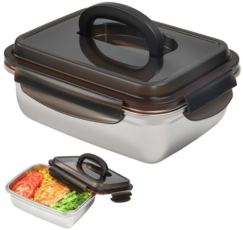 WEFHEF Porta Pranzo in Acciaio Inox, Contenitore per Pranzo 1800ml, Scatole Bento con Maniglia Adatto a Microonde e Lavastoviglie, Portavivande per Ufficio, Scuola o Picnic, 22.5 X 17.5 X 9 CM