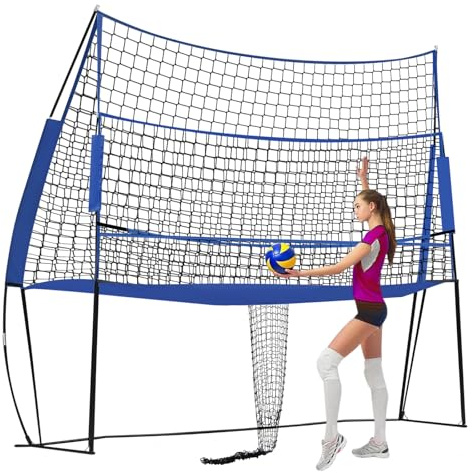 Red de entrenamiento de voleibol, altura regulable, 2,44 m, multifunción, red deportiva para voleibol, bádminton, tenis, sistema de red portátil con rebobinado de pelota, entrenamiento en interiores y