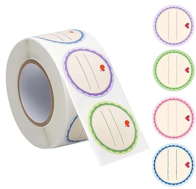 HUVZOR 1 rouleau de 640 étiquettes autocollantes pour confiture,autocollants décoratifs 4 couleurs,autocollants Ø38 mm pour pots de confiture,pour étiqueter des pots,étiquettes pour épices,amovibles