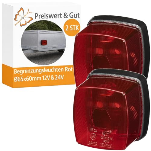2 STK Begrenzungsleuchte Anhänger rot D 65 x 60 mm E-Typ 12 V 24 V | Positionsleuchte Umrissleuchte Seitenmarkierungsleuchte ohne Glühbirne für 12 V 24 V Preiswert&Gut