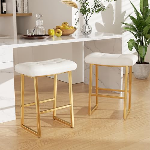 YUUIJOAA Barhocker 2er Set,Barstühle mit Sattelsitz und Fußstütze,Barhocker Klappbar 61 cm Höhe,Küchenhocker Ohne Lehne mit Robustem Metallgestell,150kg Belastbar für Küche, Bar, Home-Office (Weißt)