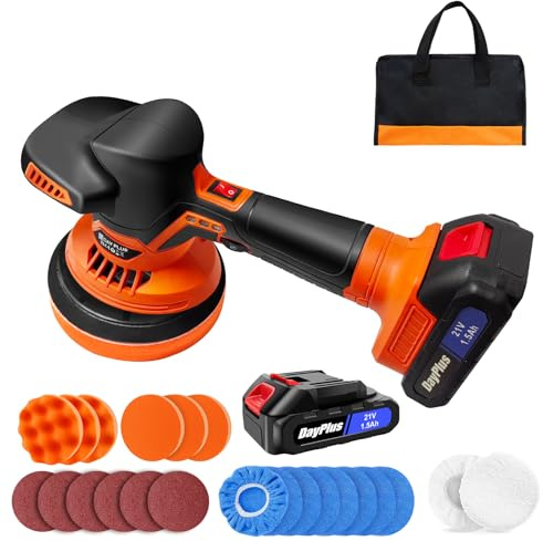 Wireless Car Polishing Machine, Orbital Eccentric Buffers with 6 Variable Speed Up to 5500 RPM, with 2Pcs 21V 1.5Ah Batteries, Portable Cordless Polisher Polishing Waxer for Detailing/Waxing