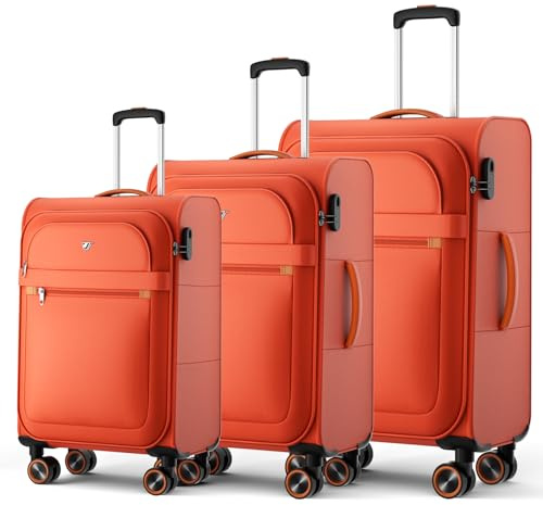 ABISTAB Stoff Koffer Set 3-teilig - Weichschalen Koffer Trolley - Reisekoffer mit 4 Rollen & Zahlenschloss - Handgepäck & große Koffer, Orange