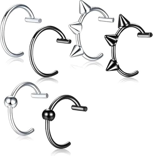 Vylara 6er Fake Piercing Set aus Edelstahl – Nasenring & Lippenpiercing, Schwarz & Silber, antiallergisch, hochglänzend, für Nase, Lippe & Ohr (Tragus), Unisex, ohne Stechen