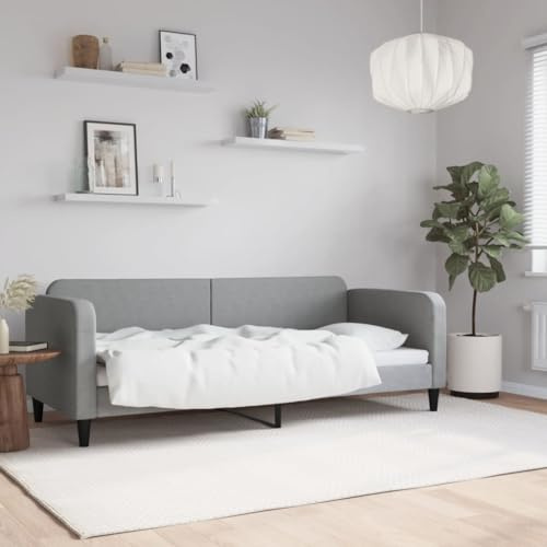 Kaloriko Tagesbett Hellgrau 80x200 cm Stoff, Modernes Schlafsofa mit Metallrahmen, Massivholz Lattenrost, Bequemes Polster für Wohnzimmer, Schlafzimmer Möbel