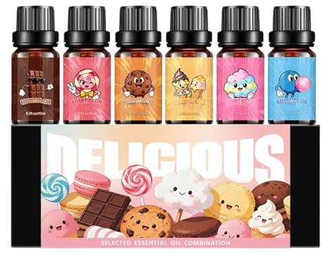 Ätherische Öle Set, 10mlx6pcs Sechs Aromen Duft Öle, Marshmallows Schokolade Bonbons Kekse Kaugummi Eiscreme, Für DIY Seifen