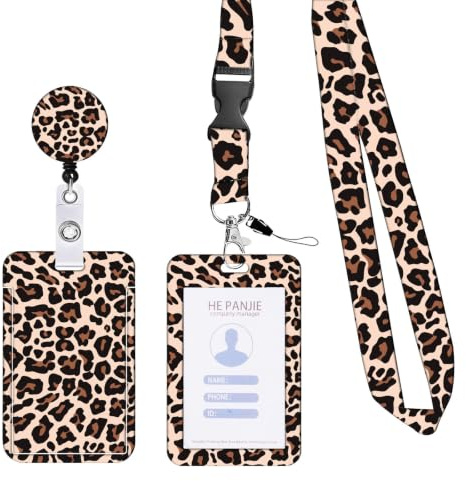 CavspkArt Kartenhülle Leopardenmuster,Ausweishülle Photocard Holder | Abnehmbarem Lanyard und Ausziehbarer Rolle,Kartenhalter für Ausweis,Büro,Schule,Krankenschwester Zubehör,Badge Holder