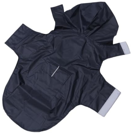 EXAOMBLE Reflective Hooded Dog Raincoat Waterproof Black Polyester Adjustable Rain Jacket with Paste Button Design for Dogs and Puppies Outdoor Wet Weather Protection