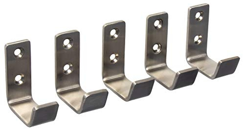 Gedotec Mantelhaken Vintage Garderobenhaken Edelstahl gebürstet Kleiderhaken einzeln - SANDRA klein | Aufhänger gebogen | 48 x 20 mm | Wand-Haken zum Schrauben | 5 Stück - Garderobe Wand-Montage
