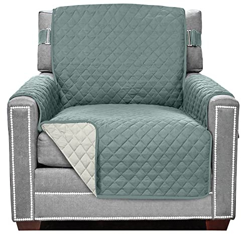 Sofa Shield® Couch Armchair Covers for Dogs, Reversible Furniture Protector with Strap, Stain and Tear Resistant Cushion Cover, 23 inch Seat, Machine Washable Slipcover Pets, Cats, Seafoam Cream