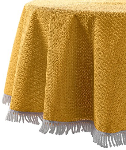 Wetterfeste Garten Balkon Terrasse Camping Weichschaum Tischdecke, Größe + Farbe wählbar (rund 130 cm, Gelb)