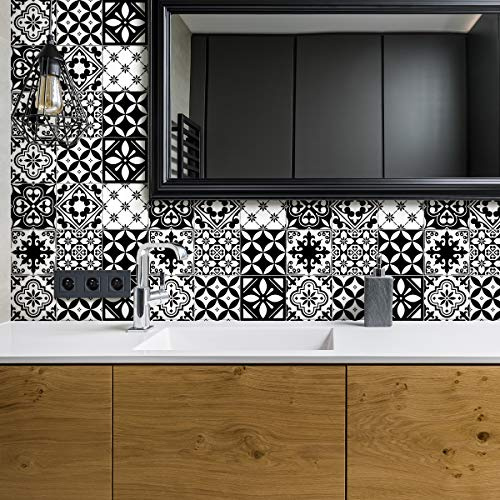 Stickers adhésifs carrelages | Sticker Autocollant Carreaux de ciment - Mosaïque carrelage mural salle de bain et cuisine | Carreaux de ciment adhésif mural - azulejos 10 x 10 cm - 30 pièces