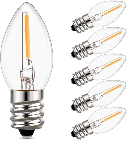 C7 LED Bulbs,0.5 Watts Filament Night Light Bulb Edison Style Sign Light E12 Candelabra Base Lamp Clear Glass 4W 5W 6W 7 Watts Equal Candle Bulbs Warm White 2700K for String Lights Pack of 6