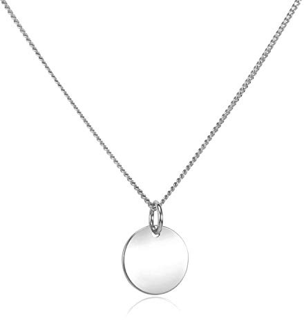 Damen Halskette Silber 925 mit rundem Plättchen Gravur Anhänger CO-27 | Feine Kette mit Anhänger aus 925 Sterling Silber rhodiniert oder vergoldet 42-46cm für Frauen von MATERIA by Matthias Wagner