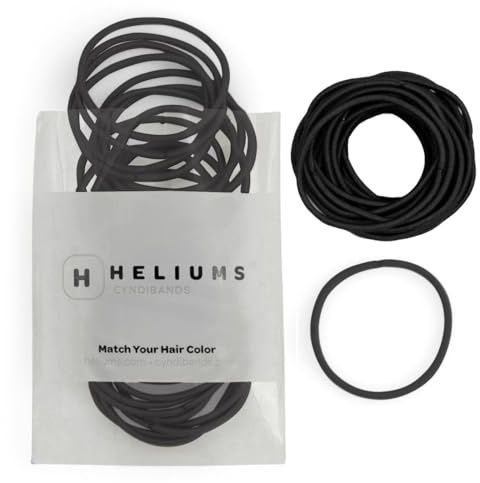 Heliums Thin Hair Elastics - Black - 2mm Ties for Thin Hair, 1.75 Inch, Medium Hold No Damage Ponytail Holders - 40 Count