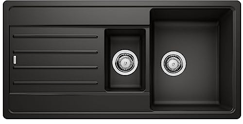 BLANCO LEGRA 6 S Fregadero de granito de color negro de granito de SILGRANITA, tipo de montaje: instalación desde arriba, reversible, para armarios inferiores de 60 cm de ancho, lavabo grande, | [100 x 50 x 20,2 cm] | para armarios inferiores de 60 cm de ancho | superficie fácil de limpiar | lavabo grande | reversible