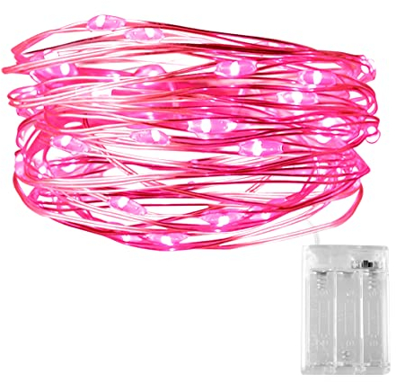 Dalugo Luci di fata a batteria, 30 luci festive impermeabili a LED 3M/10FT IP65 per la festa di compleanno di Natale (Rosa)