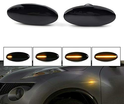 GZYF Car Auto Sequential Turn Signal Indicators Side Marker Light for Nissan Cube, Juke, Leaf, Micra K12 / K13, Note E11, Qashqai J10, X-trail T31, Black Lens