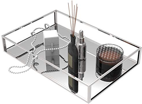 Plateaux Transparents pour Organiser, Plateau Miroir argenté pour décoration de Chambre, Plateau de Parfum, Maquillage, Bijoux, Coiffeuse, Organisateur de Parfum, récipient rectangulaire Transparent