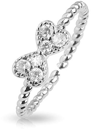 Paula & Fritz® Ring Damen Verstellbar Schleife Zirkonia Klar Silber 316L Chirurgenstahl Zehenring Mittelring Partnerring Offen Einstellbarer-Ring