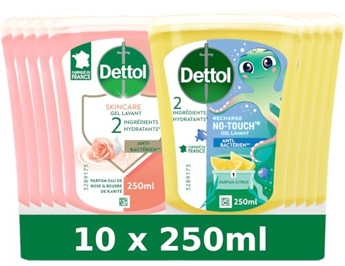 Recharge No-Touch Savon Liquide Mains - Action Nettoyante Eau de Rose & Beurre de Karité et Citron - 10 Recharges 250ml