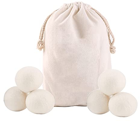 Wool Dryer Balls Premium Reusable Natural Fabric Softener,Tumble Dryer Wool Balls New Zealand, Quiet, Anti Static, Naturally Non-Toxic, Safe Unscented, Shorten Drying Time (White, 6pc)