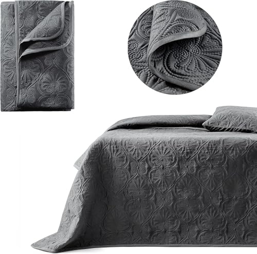 ROOM99 Leila Elegante Tagesdecke in Dunkelgrau 170 x 210 cm Vielseitige Wohndecke als Bettüberwurf oder Sofaüberwurf Überwurfdecke für Bett und Sofa Steppdecke Stil Ideal als Bedspread