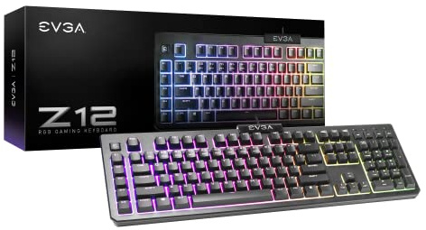 EVGA Tastiera da gioco Z12 RGB, LED retroilluminato RGB, 5 tasti macro programmabili, tasti multimediali dedicati, resistente all'acqua, layout USA 834-W0-12US-KR