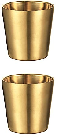 UPTALY 2 Stück Edelstahlbecher (180 ml, goldfarben), unzerbrechliche Campingbecher, kleine Espressotasse, doppelwandige Latte-Tassen, Schnapsbecher, Becher, dicke Kaffeetassen, goldene Teetasse