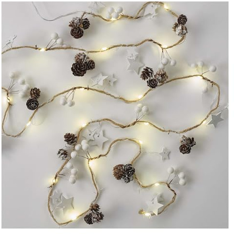 EMOS Weihnachtsgirlande mit 20 LEDs und Tannenzapfen, dekorative Lichtergirlande 170cm, 6/18 h Timer-Funktion, Batteriebetrieben (2x AA), Leuchtdauer 10.000 h, IP20 für Innenbereich