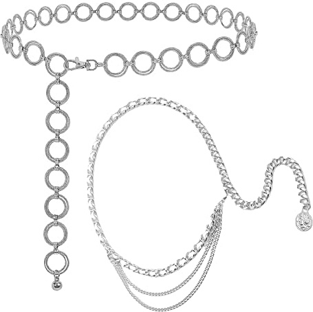 GANMFOYC 2 Pack Women Chain Waist Chain, Multi Layer Metal Belt, Adjustable for Pants, Dresses, Coats
