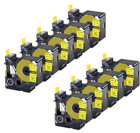 Cruxer Confezione da 9 tubi termorestringenti di ricambio per Rhino A18058 18058 3/4 19 mm nastro termorestringente nero su giallo per etichettatrice Rhino 4200 Rhino 5000 Rhino 5200 Rhino 6000