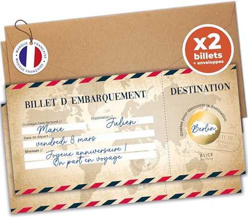 Rubbelkarte Reise Überraschung | Bordkarte personalisierbar | Road Trip Flugticket | Weihnachten / Geburtstag | ausgefallene Geschenkidee mit Rubbelpad - Vintage Design (2 Karten)