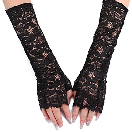 TeeYee Damen Spitze Handschuhen Halb Finger Lang Handschuhen Mesh Spitze | Knigge Sommer Handschuhe,Blume Pattern,für Hochzeit,Braut