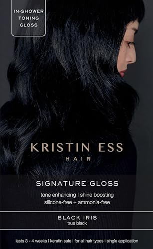 Kristin Ess Hair Gloss in Black Iris True Black - 4 Wk Semi Permanent Hair Dye Glaze - Color Depositing Conditioner & Toner for Vibrant Color, Shine + Gloss - Vegan, Silicone & Ammonia Free