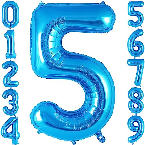 Blue Number 5 Balloon 40 Inch, Big Large Foil Helium Number Balloons, Jumbo Giant Mylar Number 5 Balloons for 5 Year Old Birthday Party Decorations Supplies Anniversary Celebration