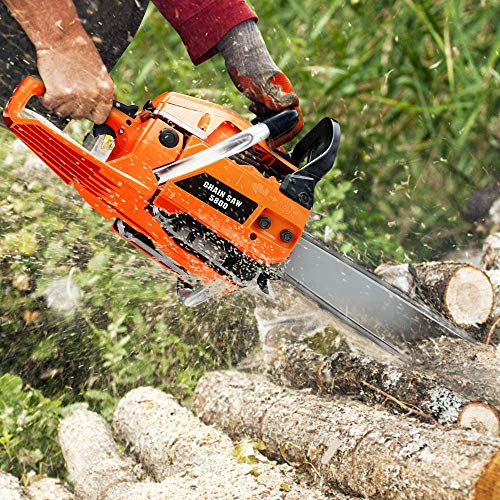 Benzinkettensäge, Benzin-Kettensäge mit zwei Hochwertigen Führungsketten, Easy-Start, Anti-Vibrationssystem (58cc/50cm Führungsplatte)