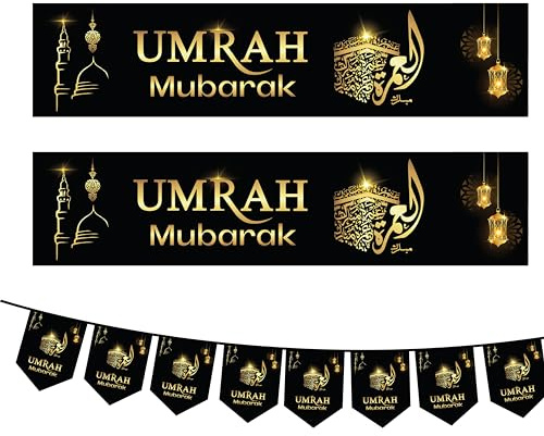 Umrah Komplettset Banner und Wimpelkette, 2 Banner und Wimpelkette