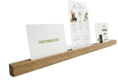Schmale Elegante Bilderleiste - Fotoleiste aus naturbelassenen FSC®-zertifizierten Eichenholz, Wandboard für Bilder, Aufhängung mit und ohne Bohren möglich (mit Schrauben, 30 cm)