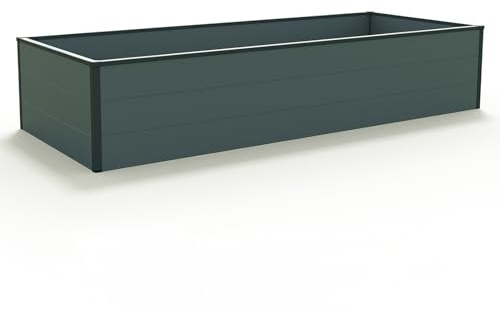 GFP HALFSIZE Aluminium Hochbeet - Platzsparendes & Stabiles Gartenbeet in Anthrazit - 195 x 77 x 39 cm - Ideales halbhohes Modell für Familien-Gartenspaß
