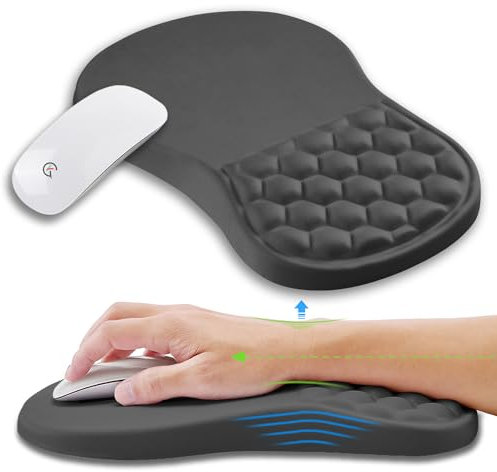 Kuosgm Tapis de souris ergonomique avec support de poignet en mousse à mémoire de forme, soulagement de la douleur du canal carpien, repose-poignet pour souris (30,5 x 20,3 cm, gris foncé)