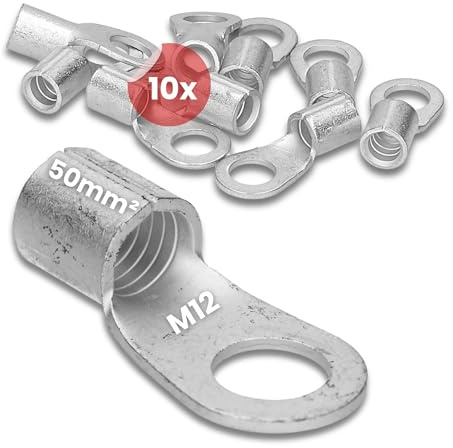 Kalitec 10x Q50-12 Quetschkabelschuh 50mm² M12 Ringkabelschuh DIN 46234 | Unisoliert aus Elektrolyt-Kupfer, für fein- & feinstdrähtige Leiter, Dornpressung, Kabelverbinder für Schaltschrankbau