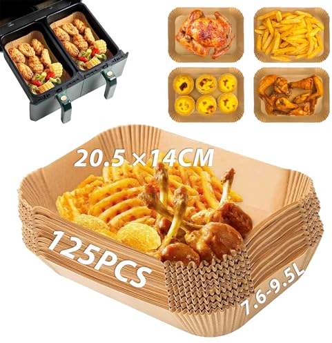 Sungoup Papier Cuisson Air Fryer, Papier Sulfurisé pour Air Fryer Imperméable et Résistant à l'huile, Air Fryer Papier Cuisson pour 4,7-12L Friteuse à Air Compatible avec COSORI (20.5x14cm/125pcs)