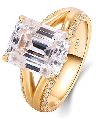 Lieson Partnerringe Damen, Freundschaftsringe Gold 585 14K Luxus 4 Krallen Rechteckig Moissanit 5ct Verlobungsringe Gelbgold Gr. 54 (17.2)