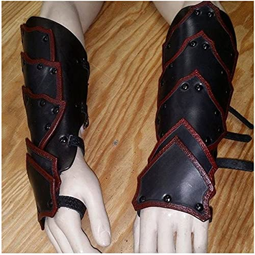 Armure De Garde De Bras Médiévale Vintage Réglable en Cuir PU Tir À l'arc Brassard Dragon Scale Bracer Viking Samurai Gauntlet Bracelet Steampunk Battle Cuff Bracers, Rouge