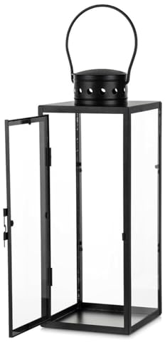 Lanterna Portacandele alta 35 cm, Lanterne a Candela Decorative in Metallo, Lanterna da giardino per Decorare la Casa, Soggiorno, Feste, Eventi, Tavolo, Interni ed Esterni - Nero